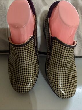 Sperry Topsiders Sz 7M Black & Tan Houndstooth Slip-On Rain Shoes VGUC 😊😊